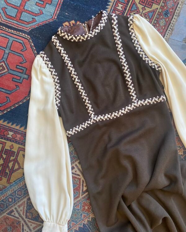 1960s Shubette of London Contrast Sleeve Vintage Prairie Dress. UK 8-10. - Image 3