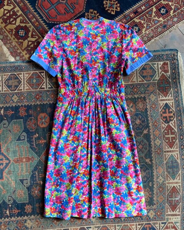 1970s/80s Marion Donaldson Bright Cotton Floral Vintage Dress. UK 12 to 14. - Image 6