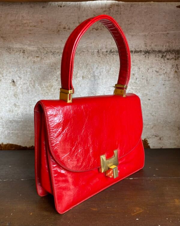 1960s Koret Poppy Red Patent Leather Vintage Bag. - Image 2