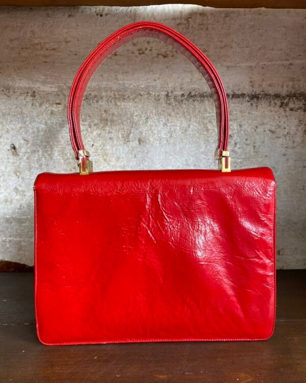 1960s Koret Poppy Red Patent Leather Vintage Bag. - Image 3