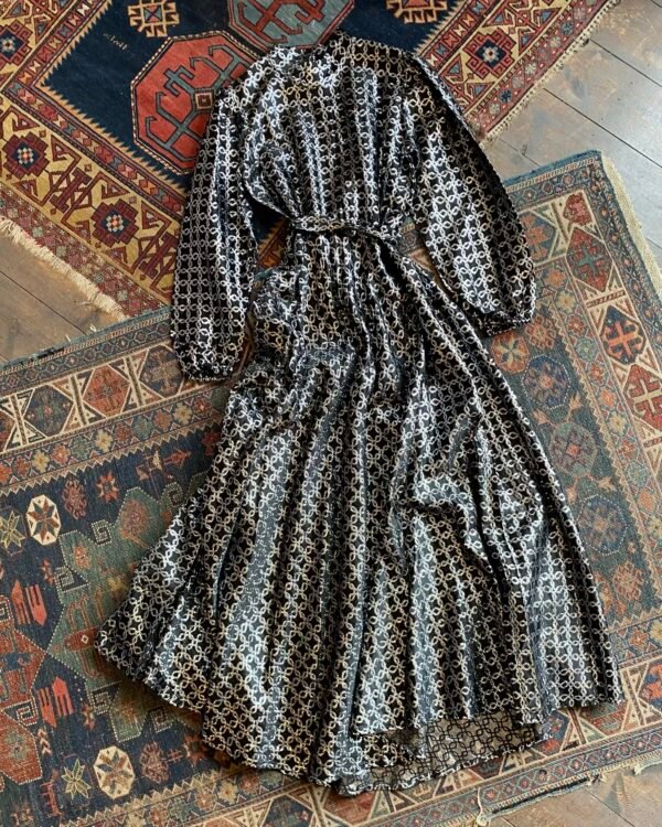 1970s Disco Lurex Jacquard Vintage Maxi Dress. UK 12 to 14.