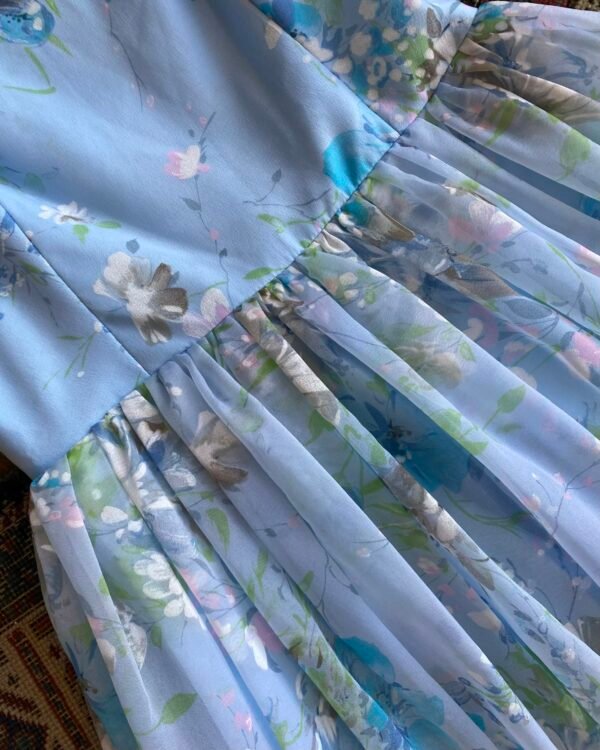 1970s Floaty Painterly Floral Vintage Maxi Dress. UK 6-8. - Image 5