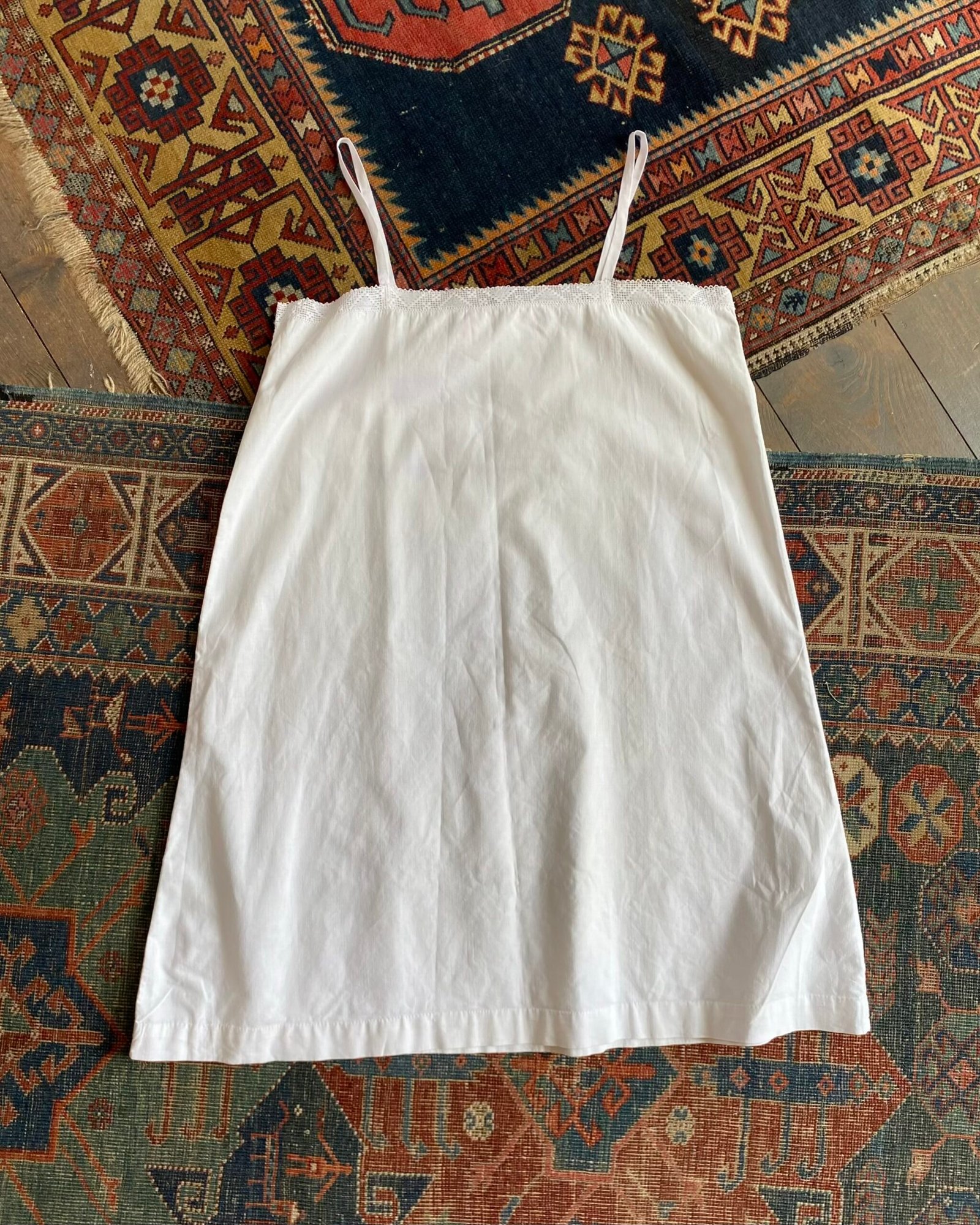 Antique French Cotton Lace Trim Vintage Chemise. Small/UK 8-10.