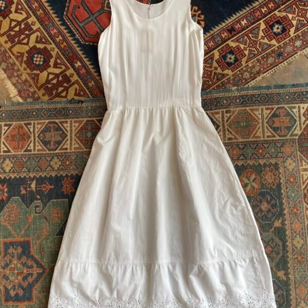 Antique French Cotton & Silk Broderie Anglaise Chemise. UK 6.