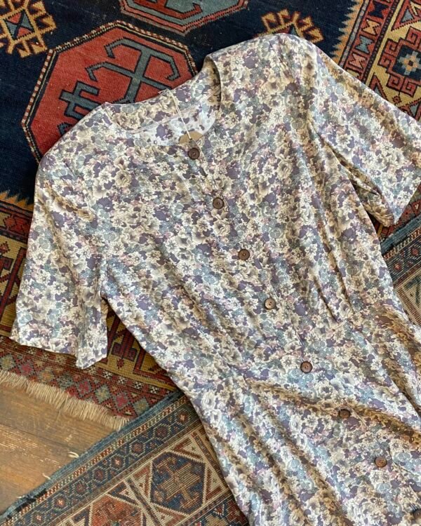 1980s Garden Florals Button Front Maxi Vintage Tea Dress. UK 12. - Image 4
