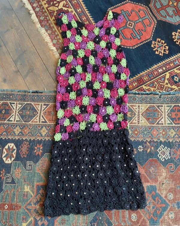 1970s Handmade Vintage Crochet Dress. UK 10.