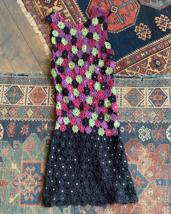 1970s Handmade Vintage Crochet Dress. UK 10. - Image 4