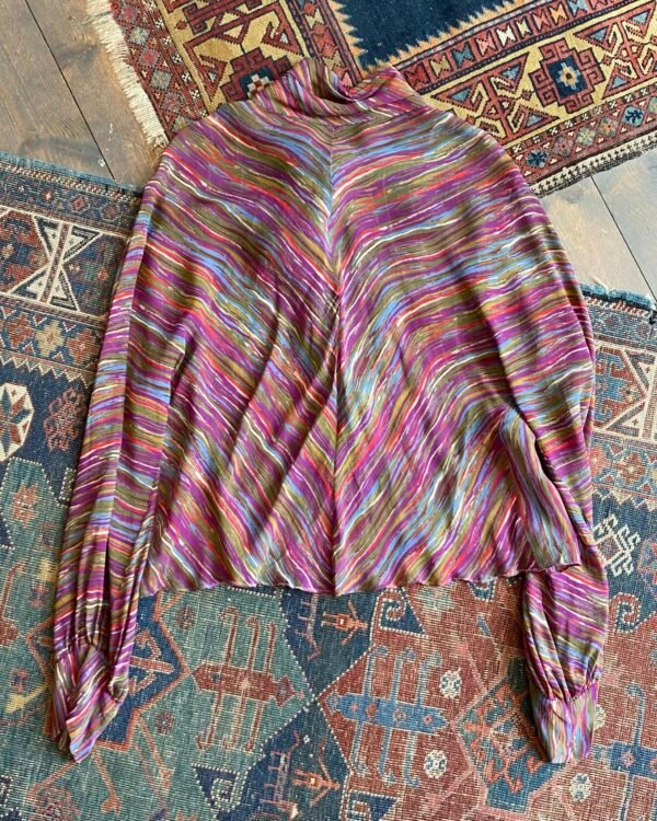 1950s Painterly Stripe Rayon Vintage Hostess Jacket. Up to UK 18. - Image 3
