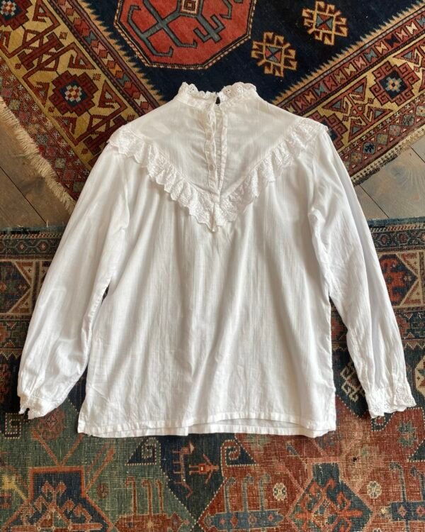 1970s Vintage Prairie Style French Cotton Blouse. UK 12. - Image 4