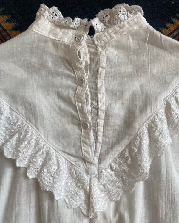 1970s Vintage Prairie Style French Cotton Blouse. UK 12. - Image 5