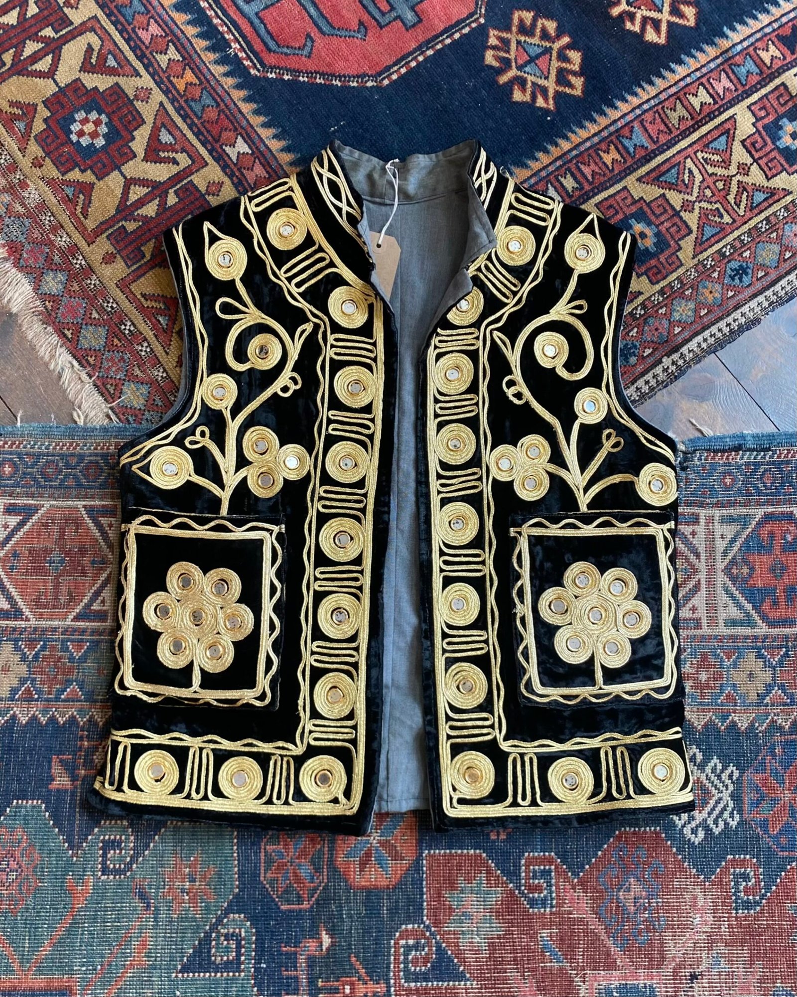 Vintage Afghan Mirror Detail Velvet Waistcoat. Size Medium.