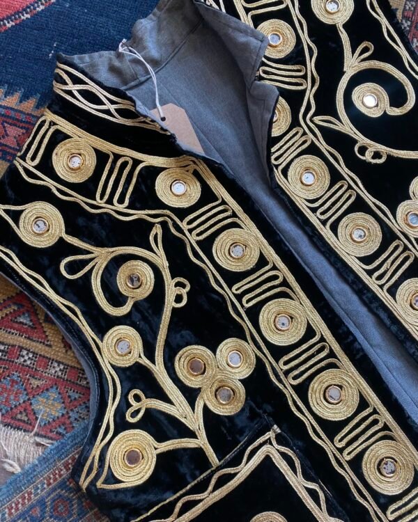 Vintage Afghan Mirror Detail Velvet Waistcoat. Size Medium. - Image 2