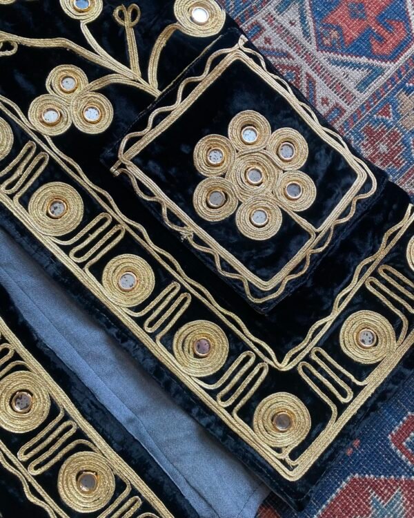 Vintage Afghan Mirror Detail Velvet Waistcoat. Size Medium. - Image 4