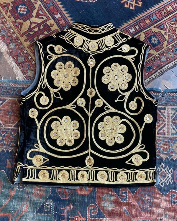 Vintage Afghan Mirror Detail Velvet Waistcoat. Size Medium. - Image 6