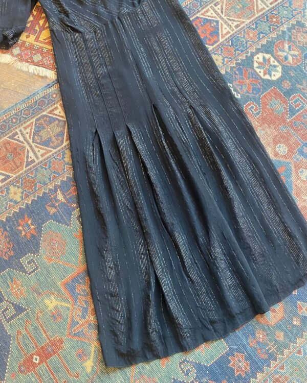 Antique 1930s Marcelle Rayon Lamé Stripe Dress w. Brass Dress Clips. UK 8. - Image 2