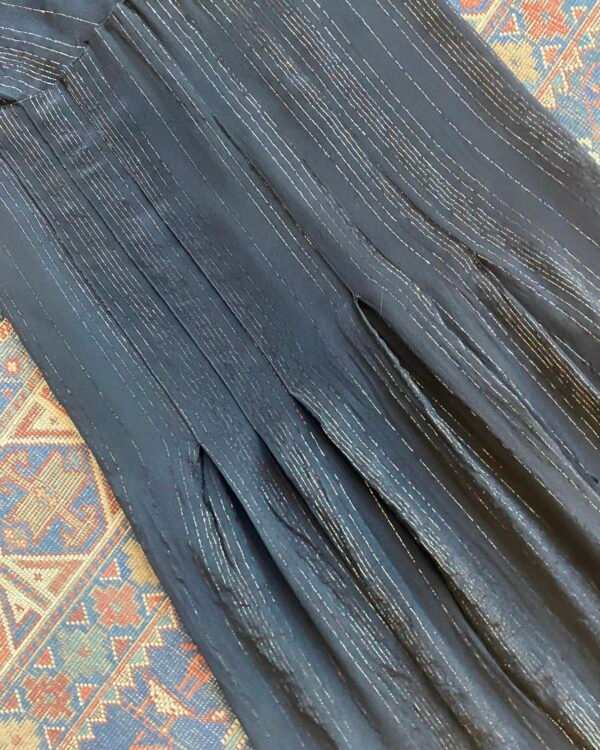 Antique 1930s Marcelle Rayon Lamé Stripe Dress w. Brass Dress Clips. UK 8. - Image 3