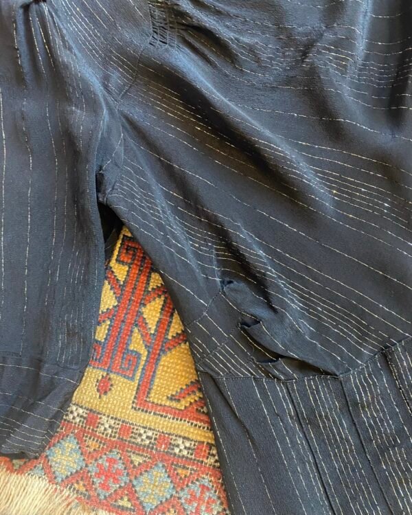 Antique 1930s Marcelle Rayon Lamé Stripe Dress w. Brass Dress Clips. UK 8. - Image 7