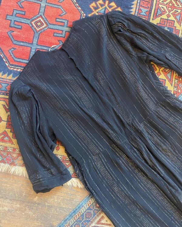 Antique 1930s Marcelle Rayon Lamé Stripe Dress w. Brass Dress Clips. UK 8. - Image 11