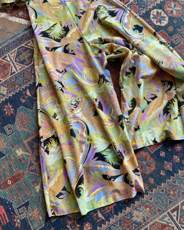 1970s Psychedelic Floral Flutter Sleeve Wide Leg Vintage Jumpsuit. UK 8-10. - Image 2
