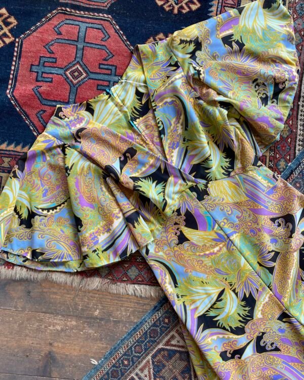 1970s Psychedelic Floral Flutter Sleeve Wide Leg Vintage Jumpsuit. UK 8-10. - Image 3