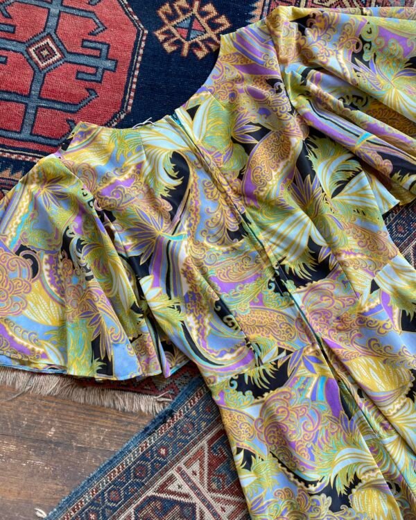 1970s Psychedelic Floral Flutter Sleeve Wide Leg Vintage Jumpsuit. UK 8-10. - Image 6