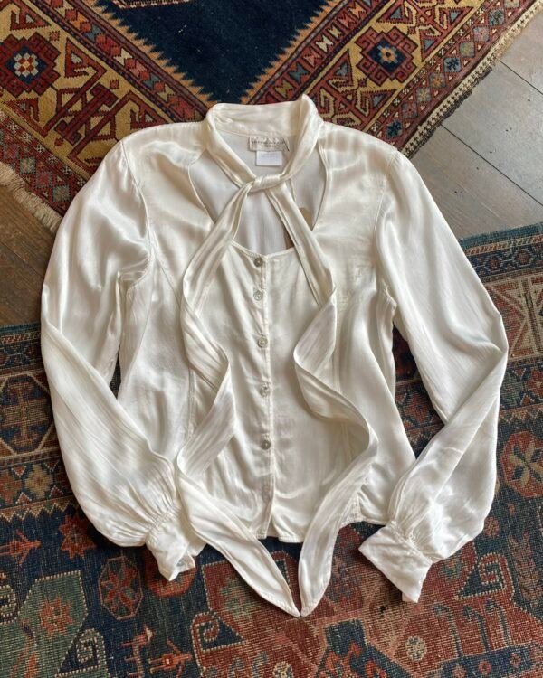 1990s Marina Avraam Tie Neck Satin Vintage Blouse. UK 10.