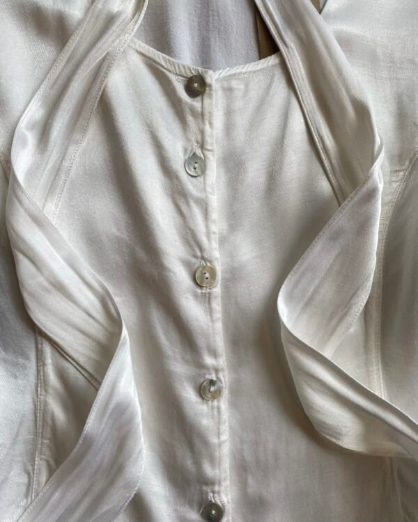 1990s Marina Avraam Tie Neck Satin Vintage Blouse. UK 10. - Image 3