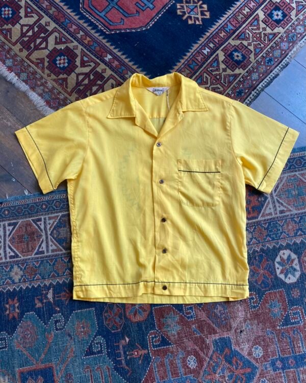 1950s Hilton Flocked Print Vintage Bowling Shirt. Medium/Large. - Image 5