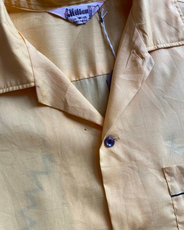 1950s Hilton Flocked Print Vintage Bowling Shirt. Medium/Large. - Image 7