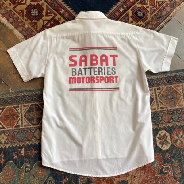 Rare 1970s Sabat Batteries Motorsport Vintage Pit Crew Shirt. Size XL.