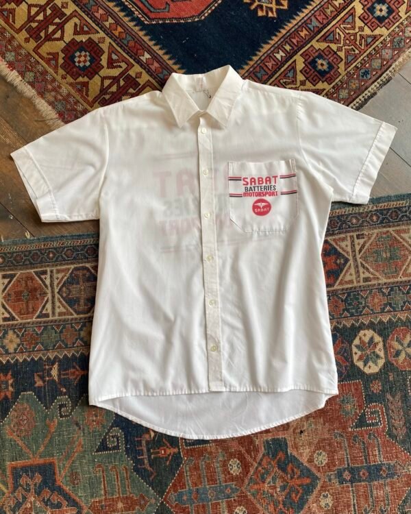 Rare 1970s Sabat Batteries Motorsport Vintage Pit Crew Shirt. Size XL. - Image 5