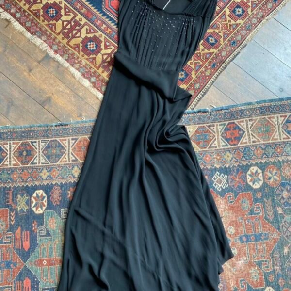 Late 30s/Early 40s Semi Sheer Crepe Beaded Bias Cut Vintage Evening Gown. UK 8.