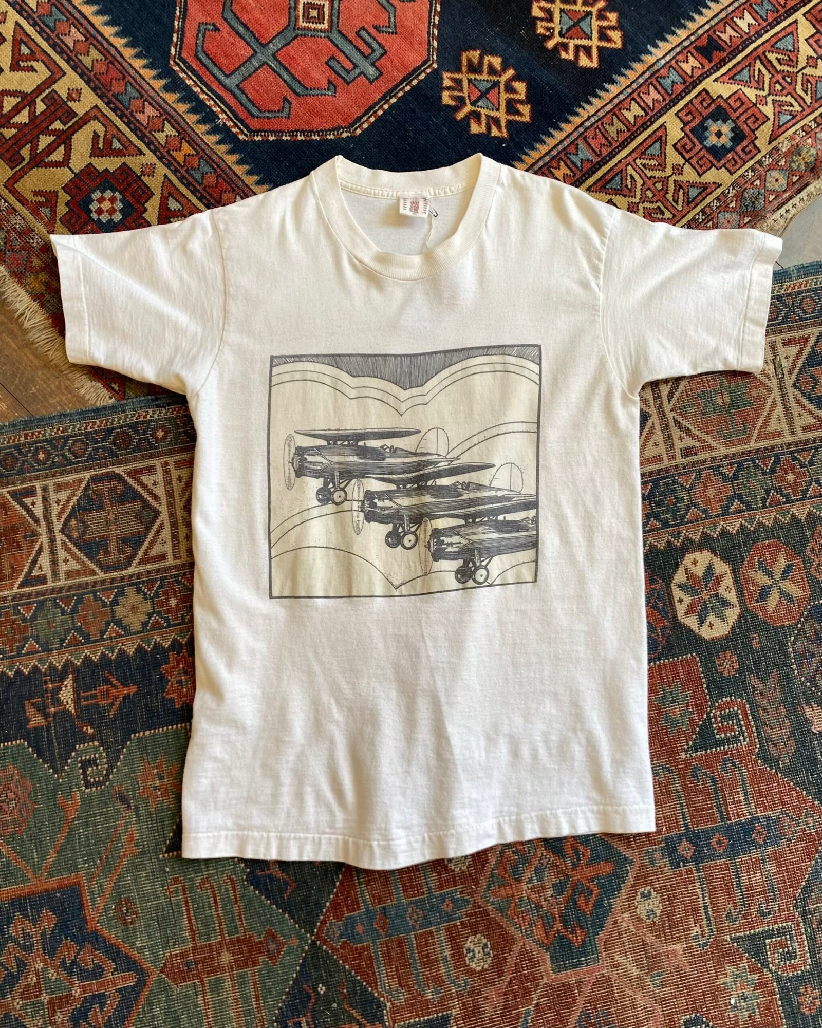 1980s Aeroplane Print Vintage Single Stitch Tee. Medium.