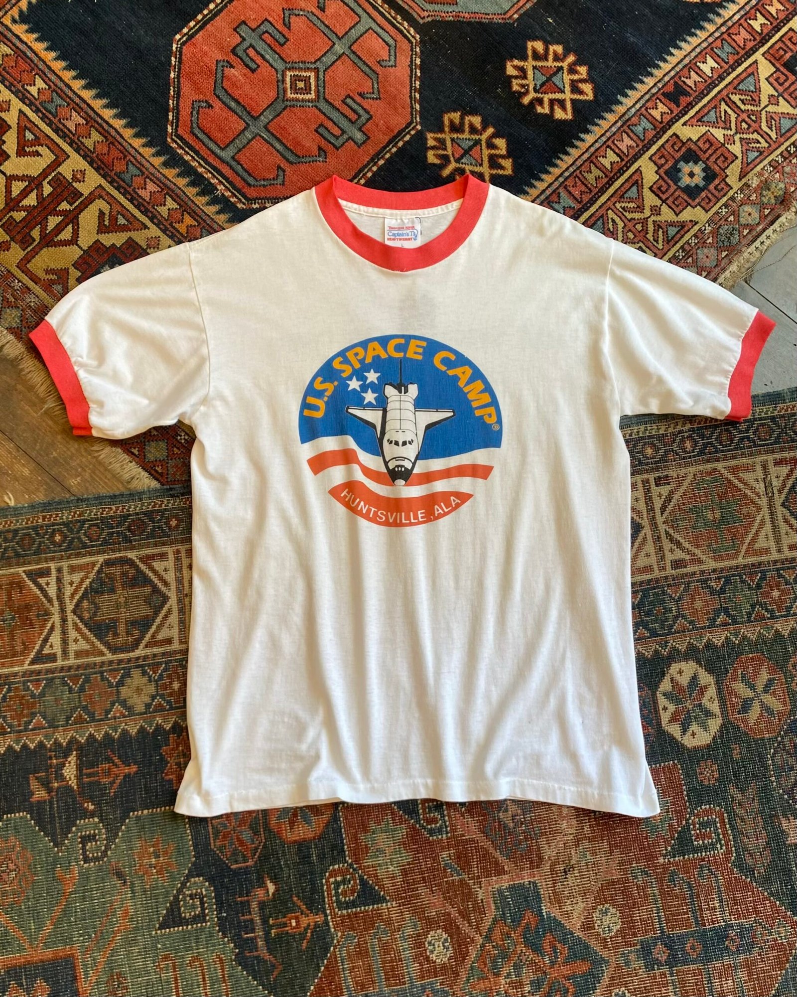 Early 1990s Space Camp Vintage Ringer Tee. Size Large.